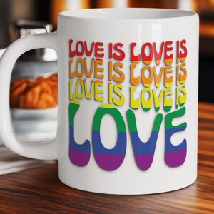 Love Is Love 6-Stripe Pride Flag Mug, LGBTQ Coffee Cup, LGBTQ Gifts, Rainbow Pride Mug, LGBTQ Pride Mug, Gift,  Gift for Her