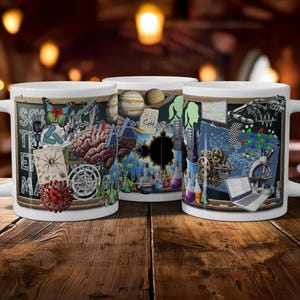 Tazza con collage STEM dai colori vivaci - Scienza, tecnologia, ingegneria e matematica - Regalo per nerd ed educatori