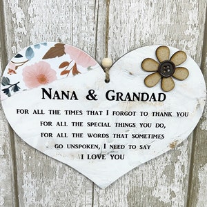 Thank You Amazing Nana And Grandad Wooden Gift Heart Sign