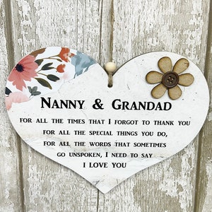 Thank You Amazing Nanny And Grandad Wooden Gift Heart Sign