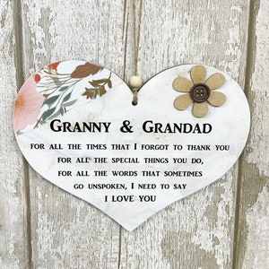 Thank You Amazing Granny And Grandad Wooden Gift Heart Sign