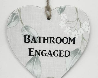 Beautiful Bathroom Engaged Vacant Double Sided Door Sign Wooden Plaque
