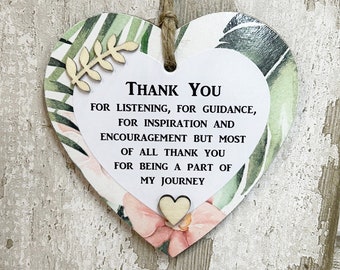 Thank you for Guidance  and Motivation Learning Journey Gift  Wooden Heart Sign