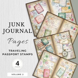 Traveling Stamped Passport Junk Journal Digital Paper Pages Passport Sticker Printable Texture Pages Scrapbook Craft Filler Lined Papers JPG