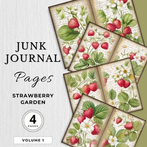 Journal indésirable du jardin aux fraises, pages en papier numérique fraises, papier texturé imprimable, pages florales pour scrapbooking, papier de rembourrage artisanal éphémères