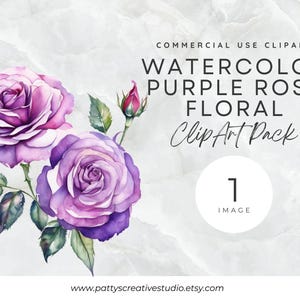 Purple Rose Flower 1 Image Clipart Purple Rose Watercolor Floral Clipart Romantic Flower Wedding Birthday Invitation Card Making Scrapbook