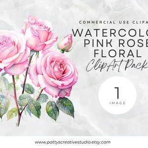 Pink Rose Flower 1 Image Clipart Pink Rose Watercolor Floral Clipart Romantic Flower Instant Digital Download 300DPI Commercial Use