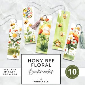 Honey Bee Floral Bookmark Printable Set of 10 Book Lovers Digital Perfect Gift Book Lovers Bookworm Honeycombs Plants PDF Bumble Bee Flowers