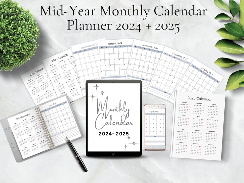 2024-2025 Mid-year Calendar Planner Minimalist Calendar Printable Monthly Planner Printable Desk ...