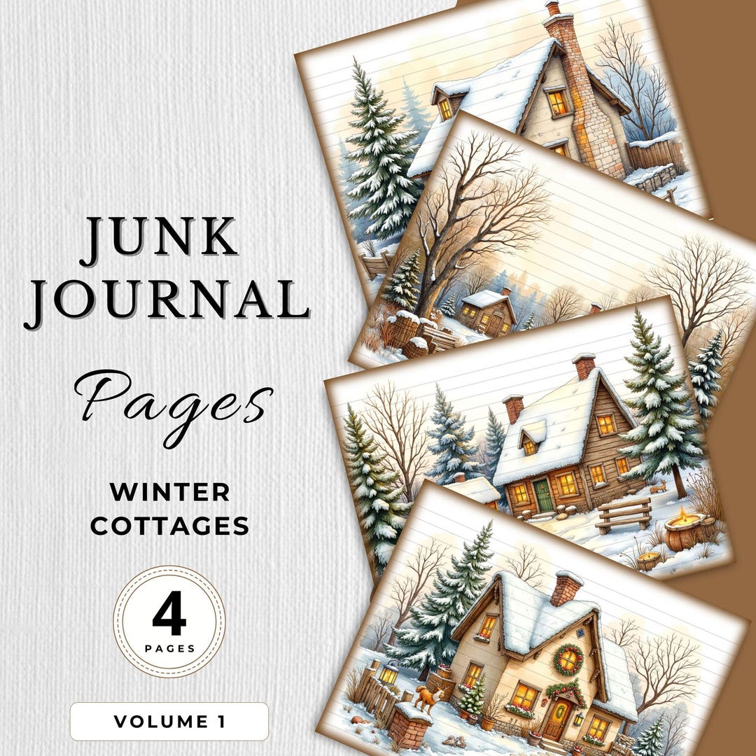 Winter Cabin Junk Journal Digital Paper Pages Snowy Holiday Cottage ...