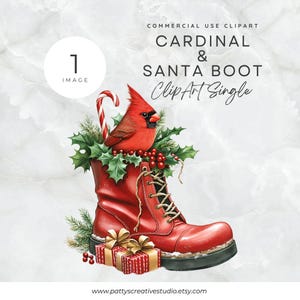 Bota de Papai Noel com Cardeal Clipart Natal PNG Download Digital Bonito Convite para Festa de Natal de São Nicolau Artesanato Clipart Bota de Papai Noel Arte de Parede