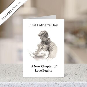 Eerste vaderdagkaart Afdrukbare digitale download, 1e vaderdagkaart, unieke cadeaus voor A New Chapter of Love Begins Dad Card blanco van binnen