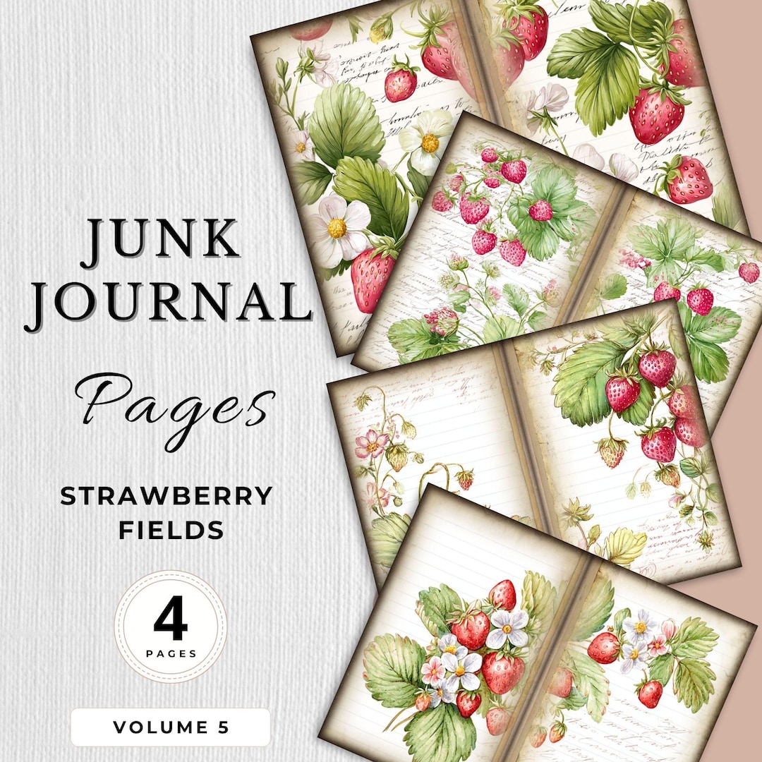 Vintage Strawberry Junk Journal Digital Pages Red Strawberry Printable ...