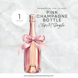 Cinta de botella de champán Clipart Imagen única Rosa Boda romántica Botella de champán Rosa Cumpleaños Celebraciones nupciales ClipArt Arte de pared PNG