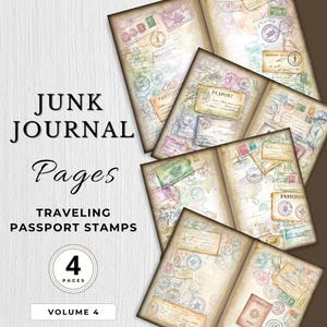 Stamped Traveling Passport Junk Journal Digital Paper Pages Passport Sticker Printable Texture Pages Scrapbook Craft Filler Lined Papers JPG