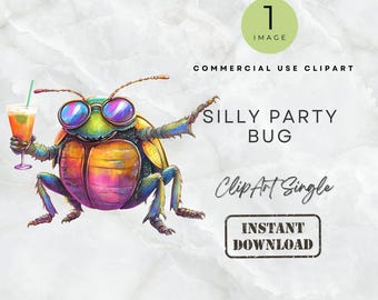 Cute Silly Party Bug 1 Image Clipart Digital Watercolor Happy Quirky Party Bug Clipart PNG Scrapbooking Craft Invite Kids Nursery Wall Art