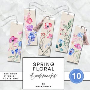 Spring Floral Bookmarks Printable Set of 10 Book Lovers Digital BookMark Download PDF Perfect Gift Book Lovers Flower Bouquet Love to Read