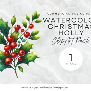 Natal Visco Azevinho Ramo Floral 1 Imagem Clipart Azevinho Aquarela Floral Clipart Download Digital Instantâneo 300DPI Uso Comercial 1A