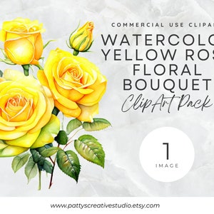 Yellow Rose Flower Bouquet 1 Image Clipart Yellow Rose Watercolor Romantic Floral Clipart  Instant Digital Download 300DPI Commercial Use