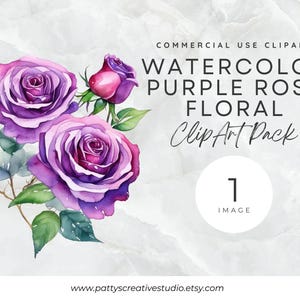 Purple Rose Flower 1 Image Clipart Purple Rose Watercolor Floral Clipart Romantic Flower Wedding Birthday Invitation Card Making Scrapbook