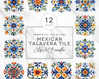 Mexicaanse talavera tegels clipart set mozaïek tegel PNG kleurrijke bloemmotief mozaïek ontwerpen aquarel Mexicaanse talavera muur kunst uitnodigen ambachten