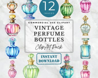Vintage Perfume Bottles Bundle Clipart Digital Paper Craft Antique Perfume Bottles Clipart PNG Paper Card Invite Wall Art DIY Craft Supplies