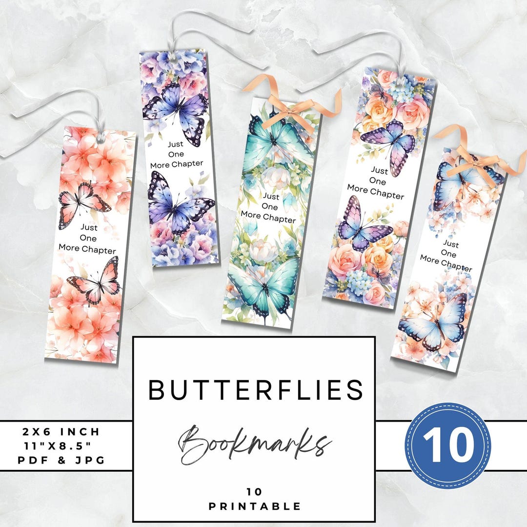 Butterflies Floral Bookmarks Printable Set of 10 Book Lovers Digital ...