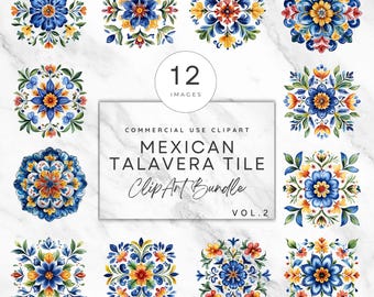 Mexicaanse talavera tegels clipart set mozaïek tegel PNG kleurrijke bloemmotief ontwerpen aquarel vintage Mexicaanse talavera muur kunst ambachtelijke uitnodiging