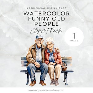Funny Old Couple Watercolor Clipart 1 Image Happy Grandparents Digital Paper Craft Clipart Card Invite Instant Download 300DPI Commercial