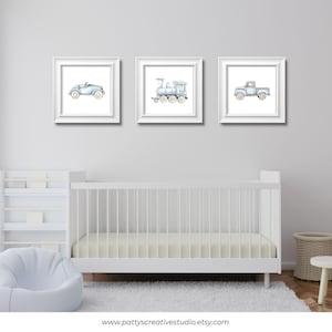 Nursery Vintage Auto Train Wall Art Baby Boy Vehicles Art Prints Blue Boys Room Car Train Truck Vintage Wall Art Decor Picture Print JPG PDF