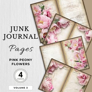 Peonies Floral Garden Junk Journal Digital Paper Pages Peonies Flower Printable Texture Floral Pages Scrapbook Craft Filler Lined Papers PDF