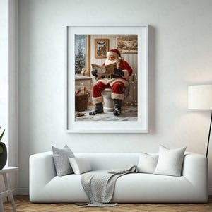 Funny Santa Wall Art Decor Silly Christmas Bathroom Picture Santa on Toilet Christmas Print Santa Poster Toilet Holiday Xmas Decor Gift JPG