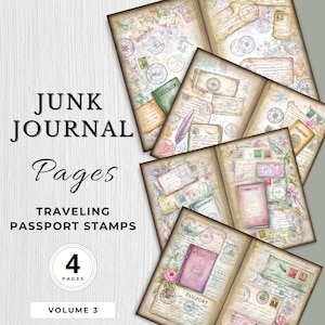 Traveling Passport Junk Journal Digital Paper Pages Stamped Passport Sticker Printable Texture Pages Scrapbook Craft Filler Lined Papers JPG