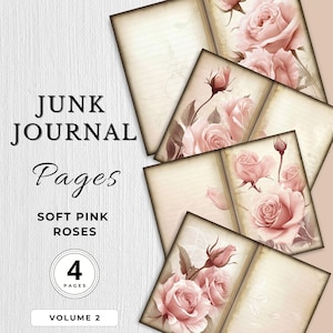 Romantic Pink Roses Junk Journal Digital Paper Pages Roses Printable Texture Floral Pages Scrapbooking Craft Paper Filler Paper Ephemera V2