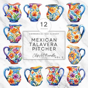 Mexicaanse talaverakan set mozaïek ontwerpen bundel Mexicaanse waterkan Art Home Deco ClipArt talavera patroon muur kunst uitnodigen ambachten deel 1