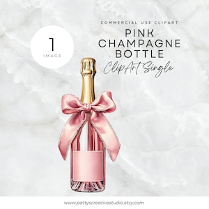 Cinta de botella de champán rosa Clipart Imagen única Boda romántica Botella de champán Rosa Cumpleaños Celebraciones nupciales Clip Art Arte de pared PNG
