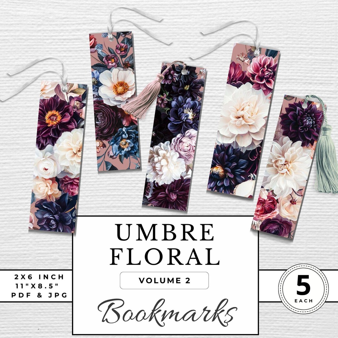 Pink Purple Floral Bookmarks Printable Set of 5 Book Lovers Digital ...