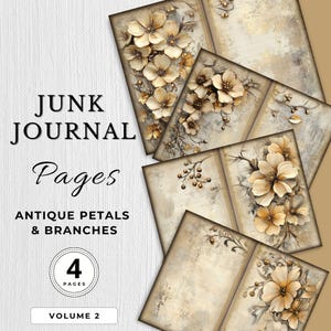 Beunruhigte Blumen Junk-Journal Digitales Papier Antike Blütenblätter Zweige Blume Printable Textur Vintage Basteln Scrapbook-Papier Ephemera V2