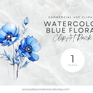 Baby Blue Floral 1 Image Clipart Dusty Bright Blue Watercolor Floral Clipart Spring Flower Instant Digital Download 300DPI Commercial Use