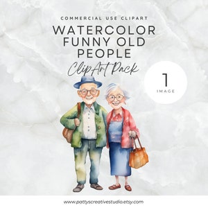 Grappige oud stel aquarel clipart 1 afbeelding gelukkige grootouders digitale papier ambachtelijke clipart kaart uitnodigen Instant Download 300DPI commercial