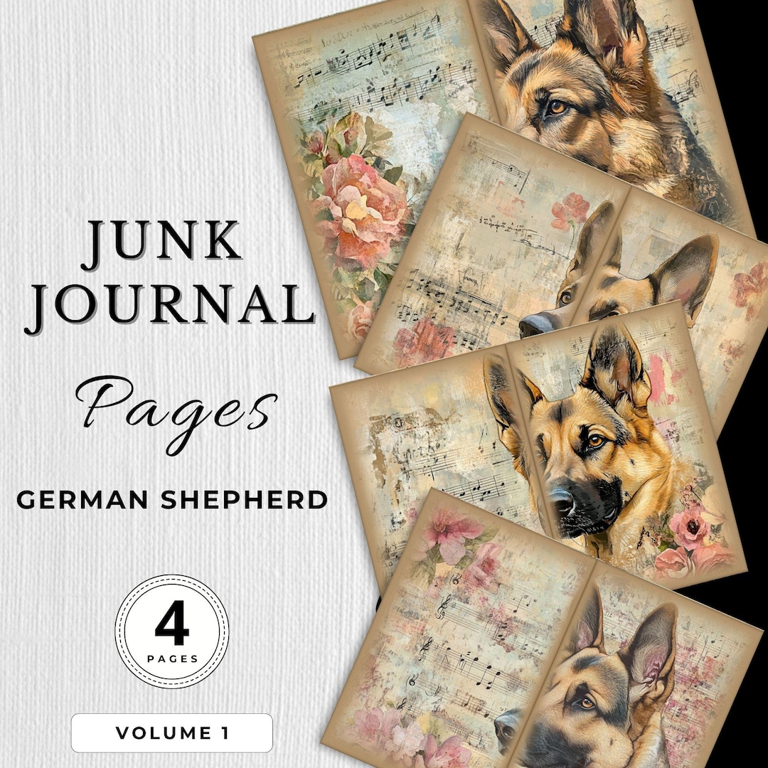 Gsd Journal German Shepherd Dog Junk Journal Digital Paper Pages German Shepherd ...