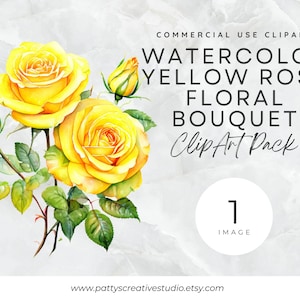 Yellow Rose Flower Bouquet 1 Image Clipart Yellow Rose Watercolor Romantic Floral Clipart  Instant Digital Download 300DPI Commercial Use