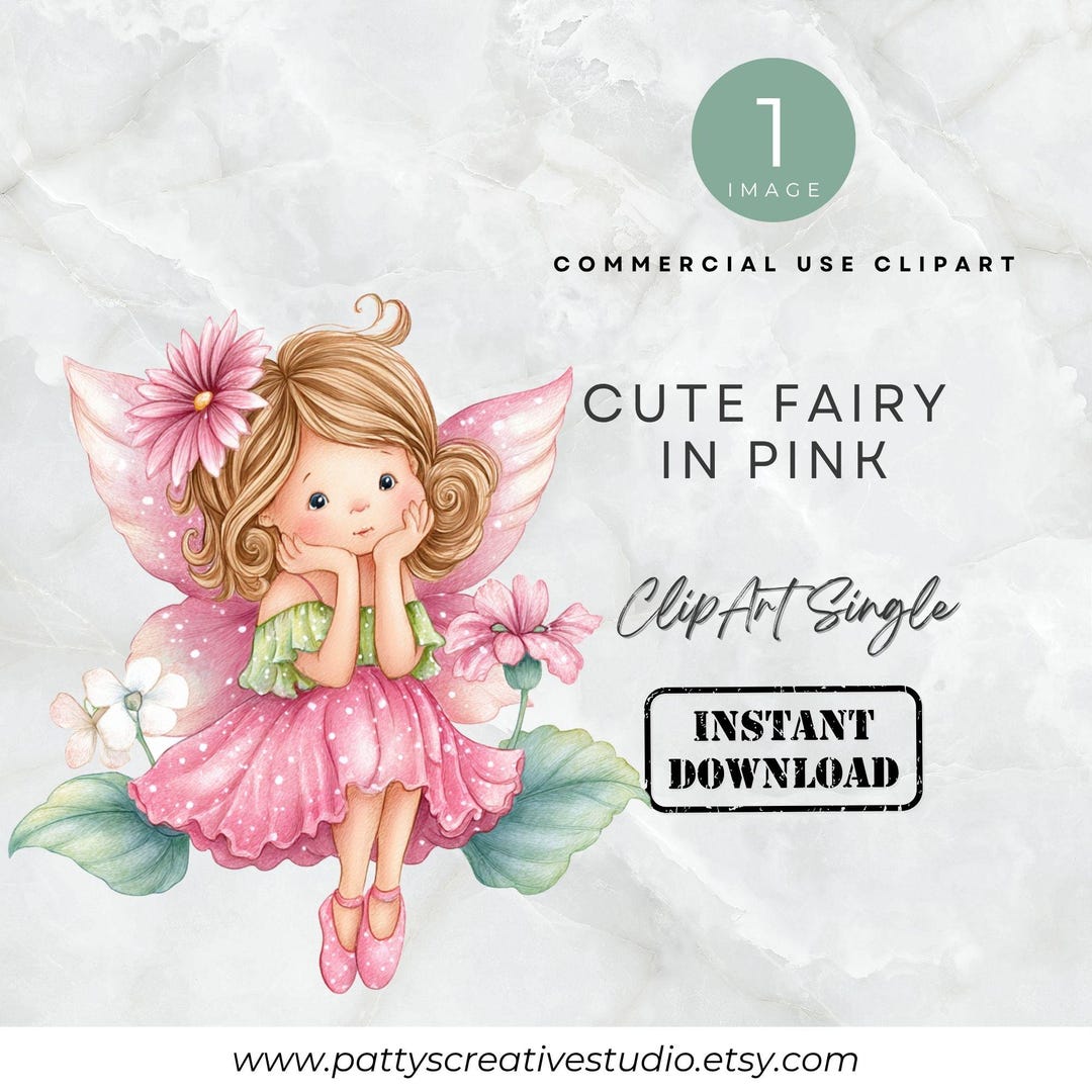 Cute Pink Garden Fairy 1 Image Clipart Watercolor Garden Fairy Birthday ...