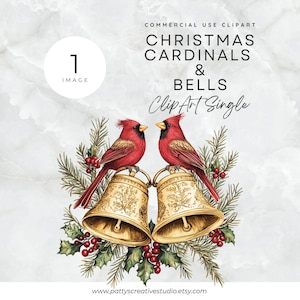 Cardeal de Natal e Sino Floral Clipart Aquarela Cardeal Jingle Bell PNG Convite de Natal, Poinsétia Flores de Inverno Download Digital