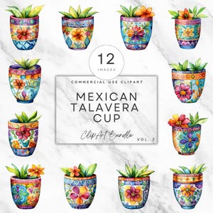 Mexicaanse talavera potplanten set mozaïek ontwerpen bundel Mexicaanse kamerplant Art Home Deco ClipArt talavera patroon muur kunst uitnodigen ambachten V2