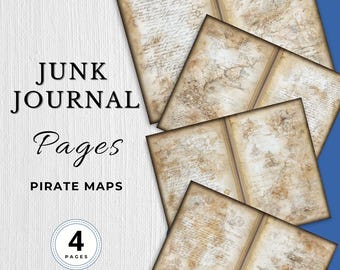 Vintage piratskattkartor skräpjournal digitala papperssidor gamla piratkartor utskrivbara textur blommor 4 sidor scrapbooking pysselpapper