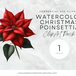 Natal Poinsétia Floral 1 Imagem Clipart Feriado Poinsétia Aquarela Floral Clipart Download Digital Instantâneo 300DPI Uso Comercial