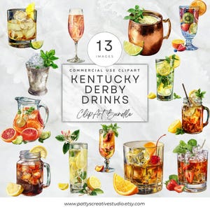 Kentucky Derby Getränke Aquarell Clipart Bündel Mint Julep Bild Pferderennen Derby Moskau Mule Getränk Clipart Digital Papier Handwerk Karte einladen