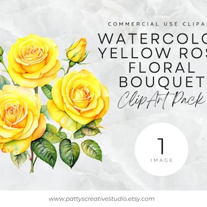 Yellow Rose Flower Bouquet 1 Image Clipart Yellow Rose Watercolor Romantic Floral Clipart  Instant Digital Download 300DPI Commercial Use