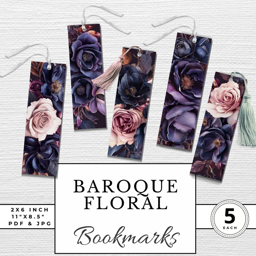 Moody Floral Bookmarks Printable Set of 5 Book Lovers Digital Bookmark ...